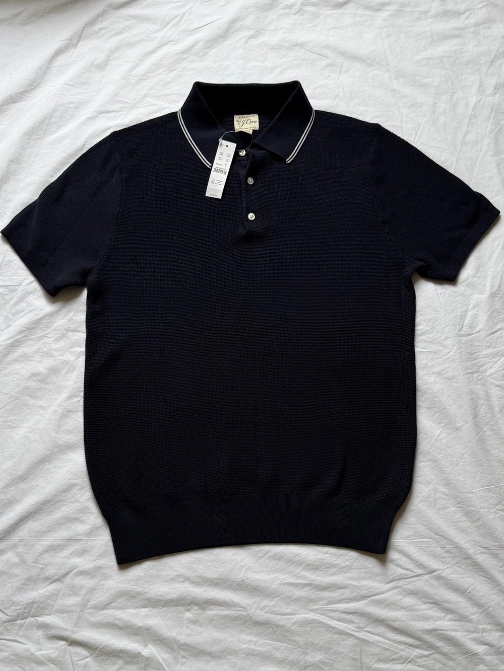J. Crew Men’s Pima Cotton Short Sleeve Tipped Sweater Polo in Navy, size M